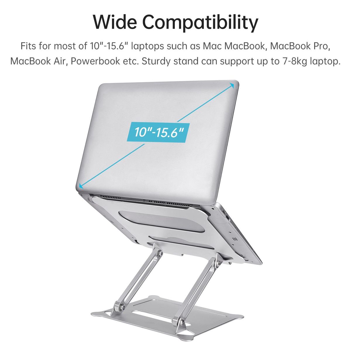 Adjustable Laptop Stand Portable Folding Aluminum Alloy Non-slip Height and Angle Adjusted Support 10''-15.6'' Laptop Tablet Bracket Riser Holder Computer Stand Silver