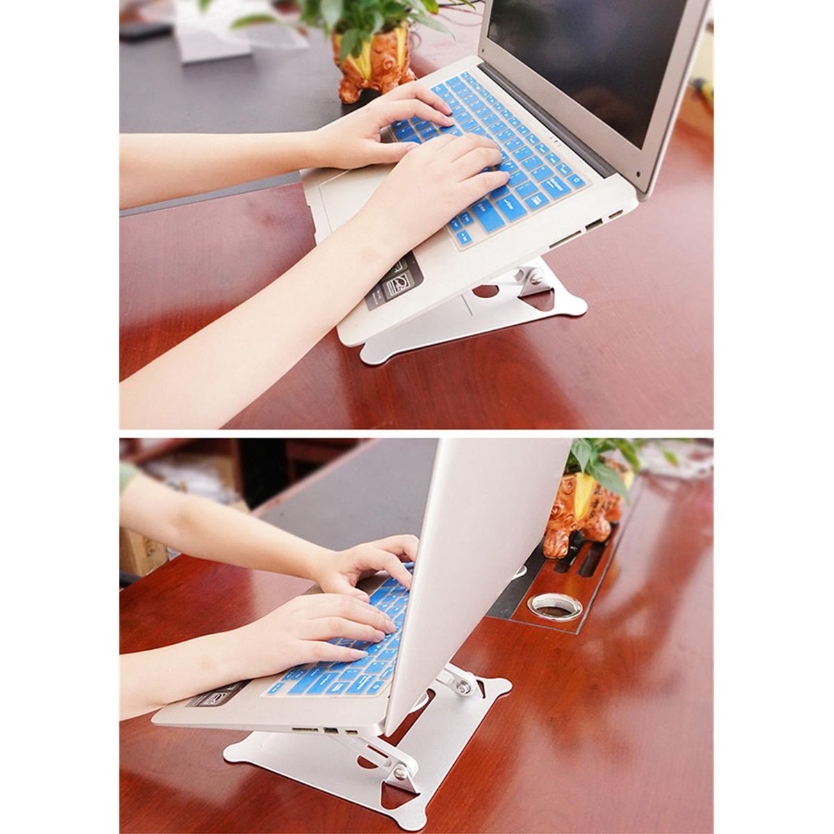 Adjustable Laptop Stand Portable Folding Aluminum Alloy Non-slip Height and Angle Adjusted Support 10''-15.6'' Laptop Tablet Bracket Riser Holder Computer Stand Silver