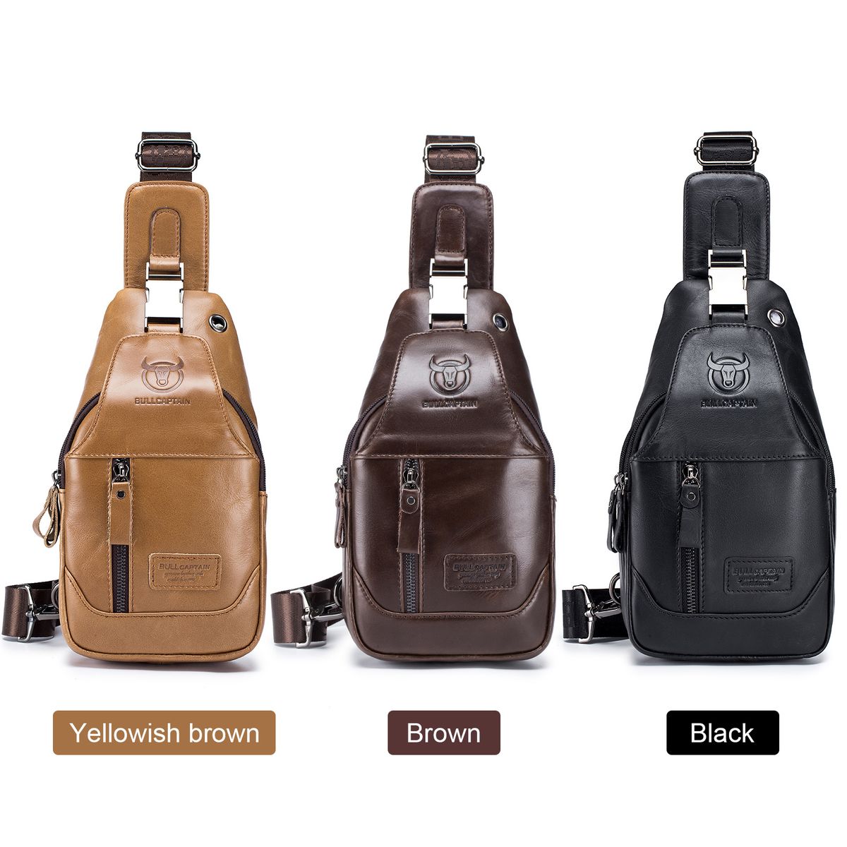 Men's Leather Sling Bag Waterproof Crossbody Pack Chest