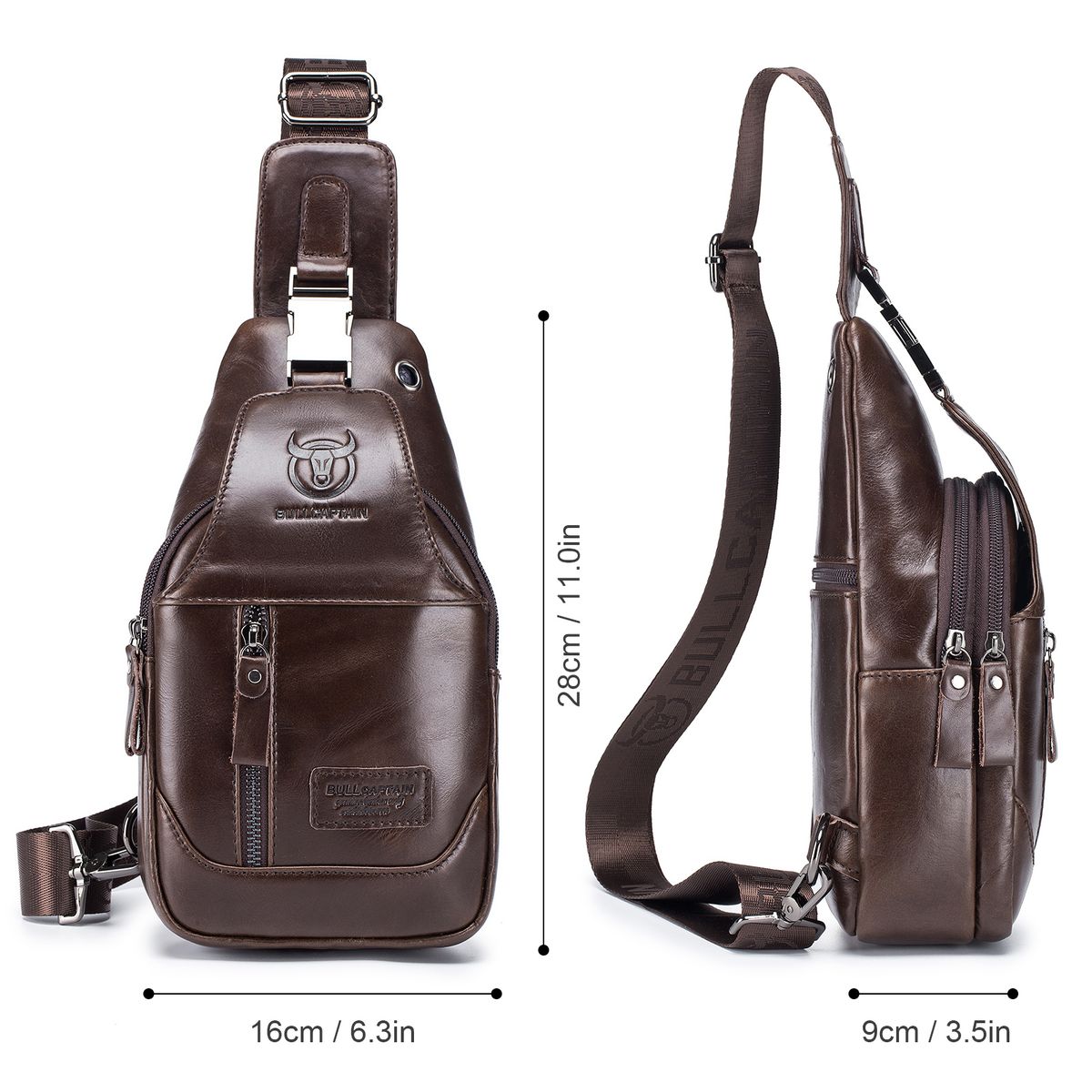 Men's Leather Sling Bag Waterproof Crossbody Pack Chest