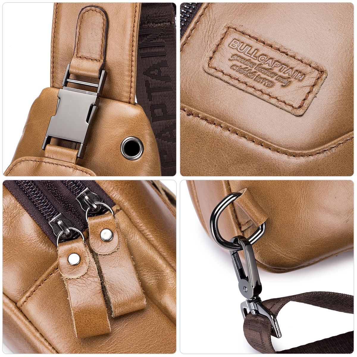 Men's Leather Sling Bag Waterproof Crossbody Pack Chest