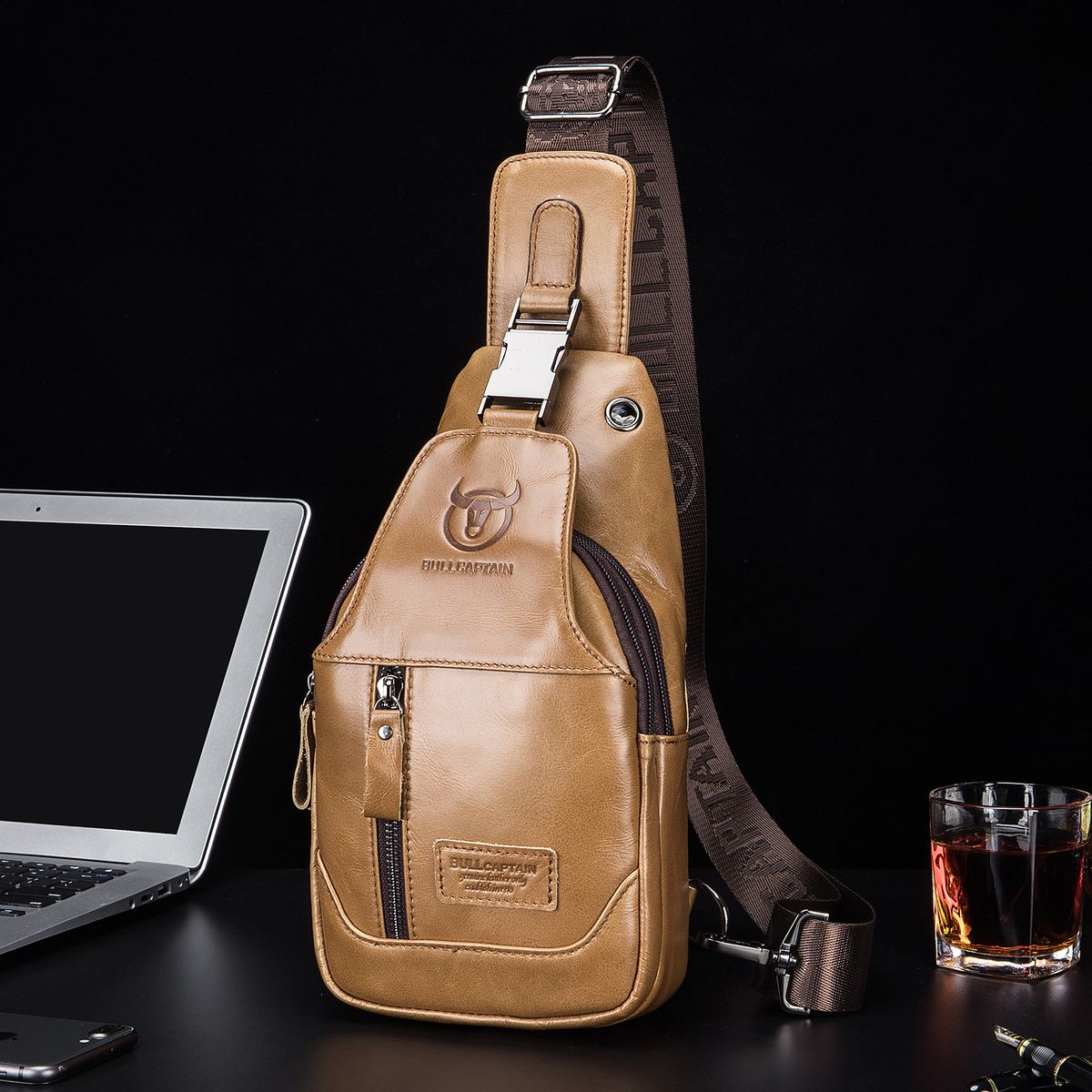 Men's Leather Sling Bag Waterproof Crossbody Pack Chest