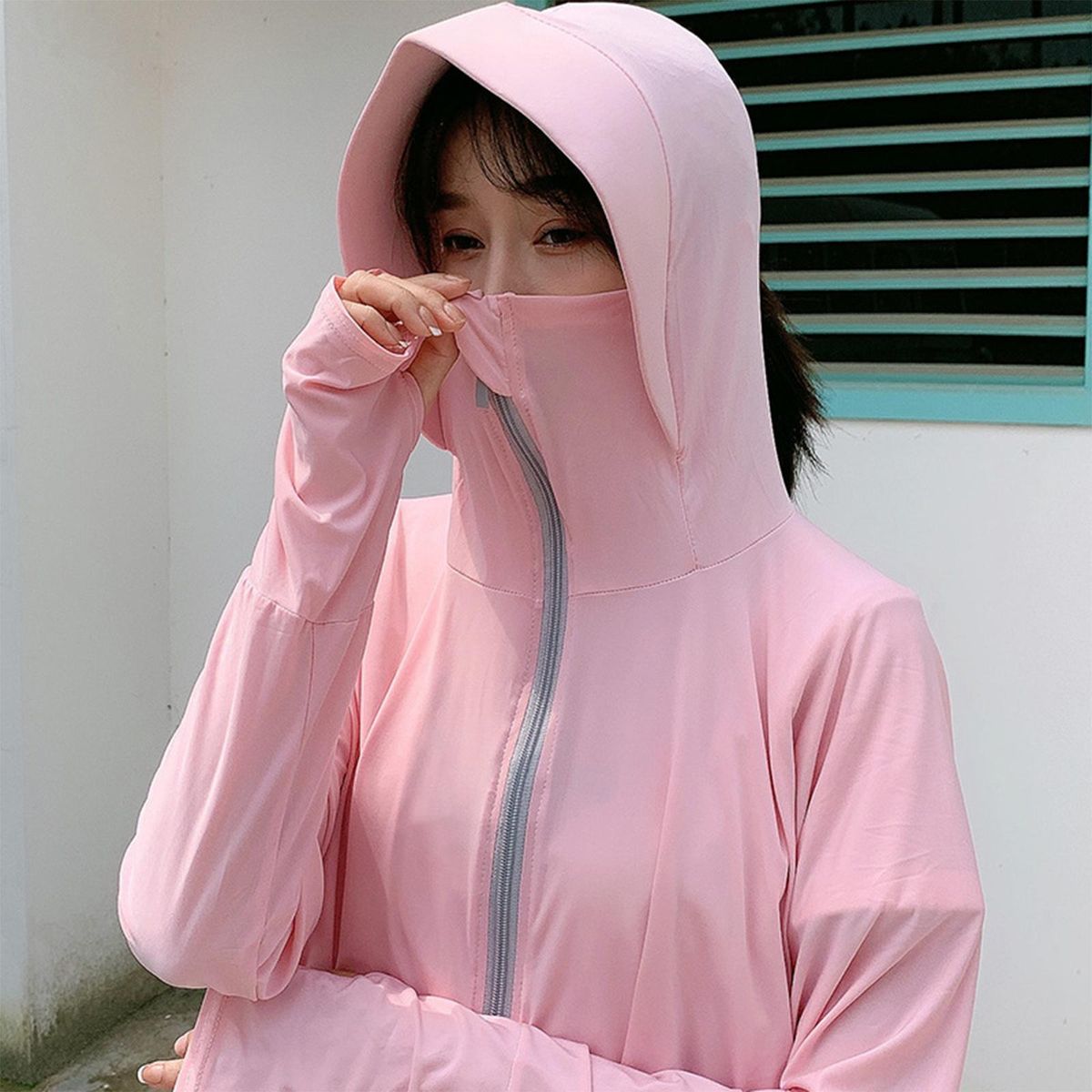 Thin Women Sun Protection Clothing Shirt Hooded Summer Full Zip Pink