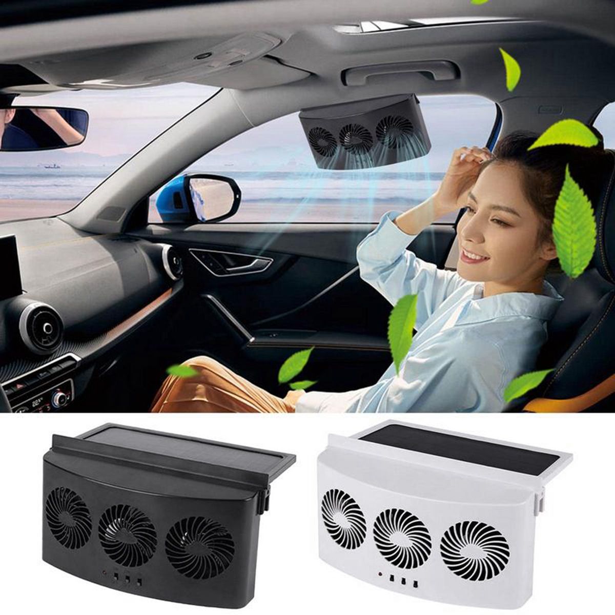 Solar Powered Car Fan Car Auto Cool Cooling System Radiator Fan Cooling Fan Energy Saving Car Cooler Fan-White
