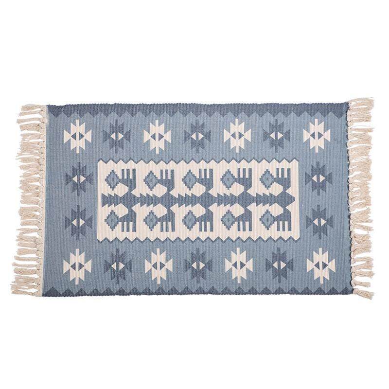 Mattress Cotton Yarn Knitting Bedside Mattress Carpet In Household Bedroom Simple Modern Mattress Kitchen Mattress Grey Blue Geometric Fringes 60x90