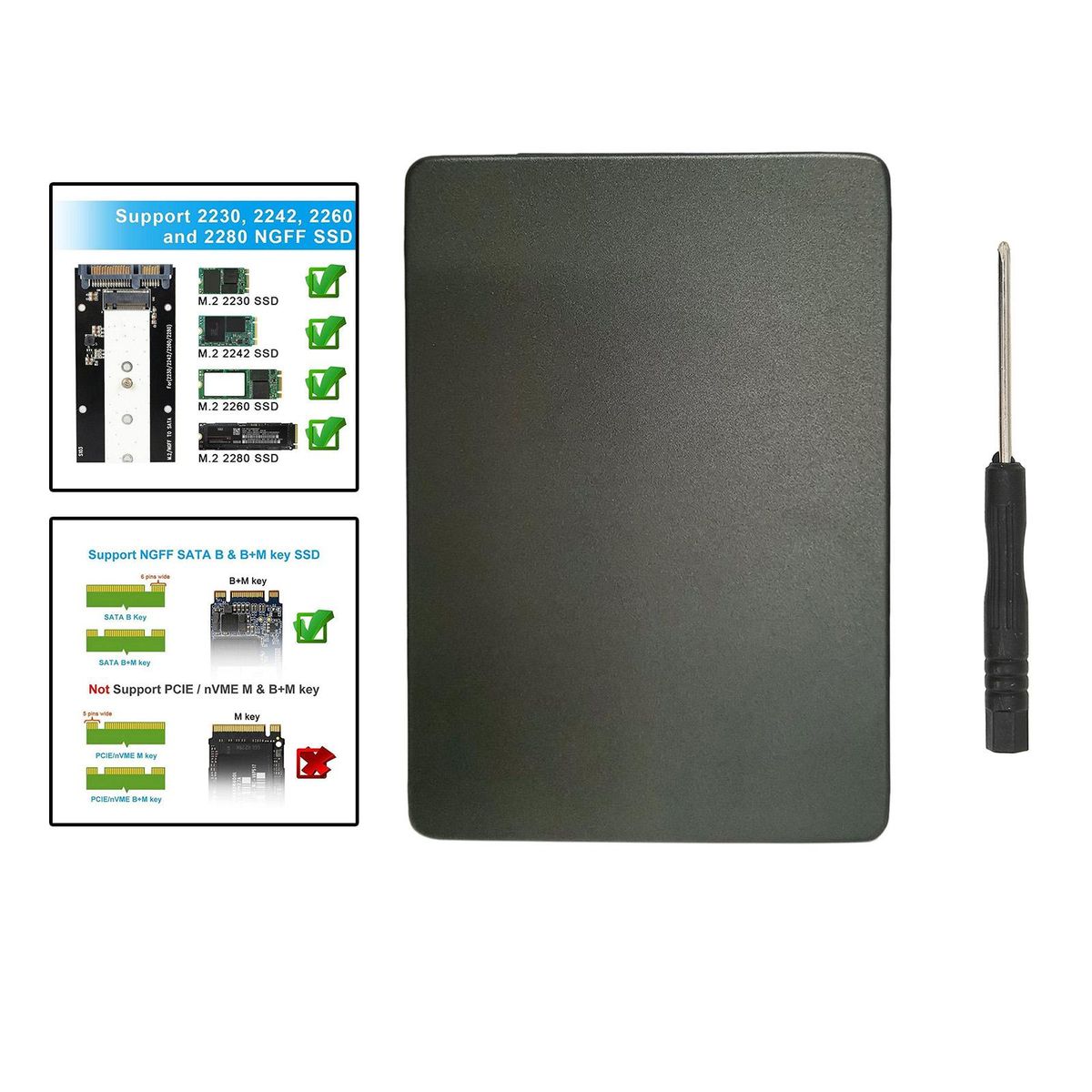 M.2   SSD To USB 3.0 Case Support  M.2 2280 2260 2242 Gray