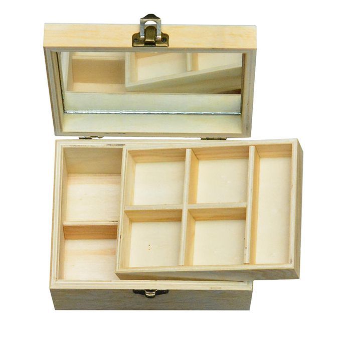 Wood Mirrored Jewellery Box Wooden Storage Make Up Organiser Case