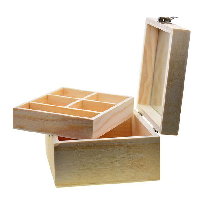 Wood Mirrored Jewellery Box Wooden Storage Make Up Organiser Case