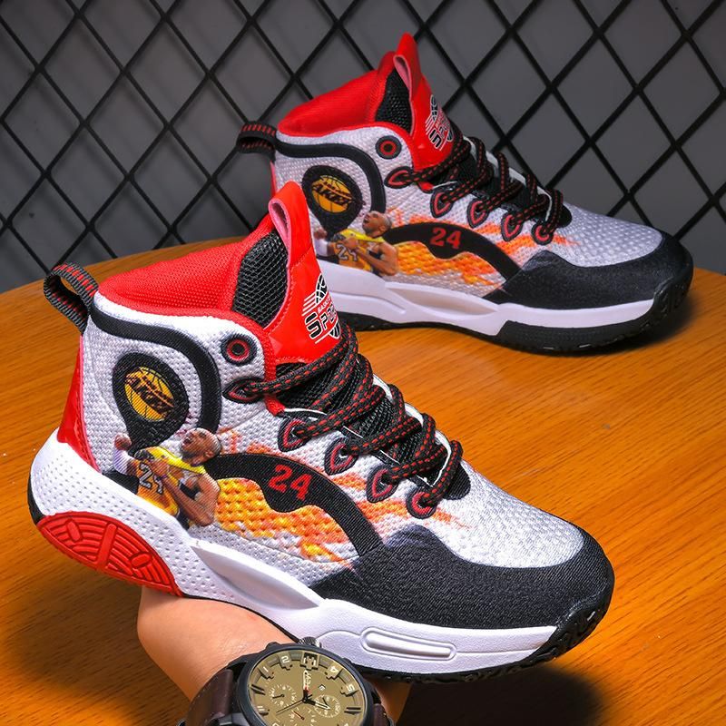 Boys Basketball Shoes Printed Pattern Sneakers Red