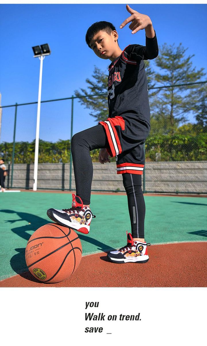 Boys Basketball Shoes Printed Pattern Sneakers Red