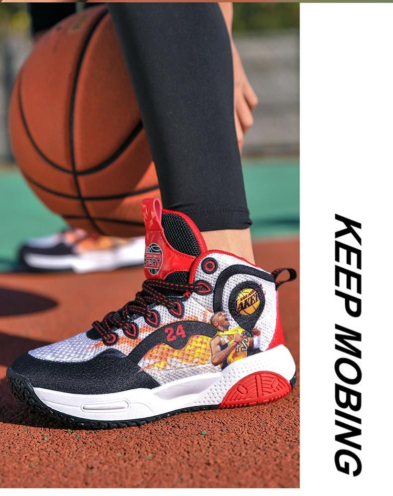 Boys Basketball Shoes Printed Pattern Sneakers Red