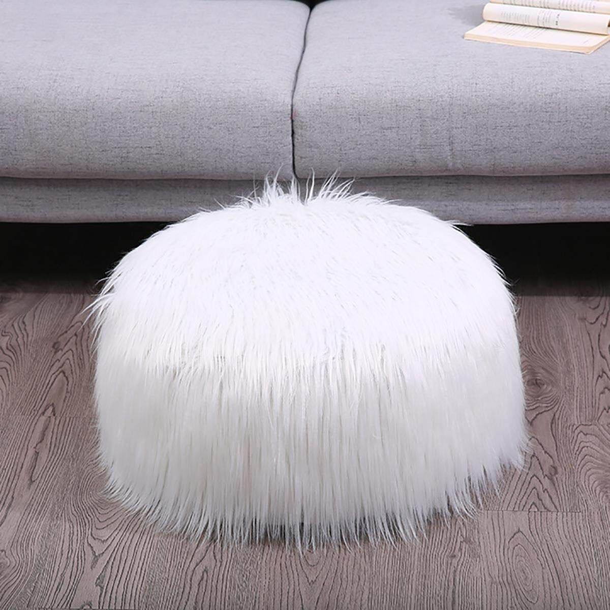 Luxury Faux Fox Fur Inflatable Foot Stool Home Decor Chair Sofa Footstool Rest Seat White