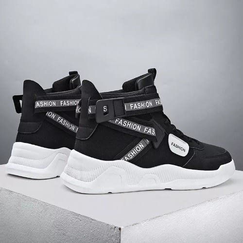Men's Breathable High Top Sneakers - White & Black