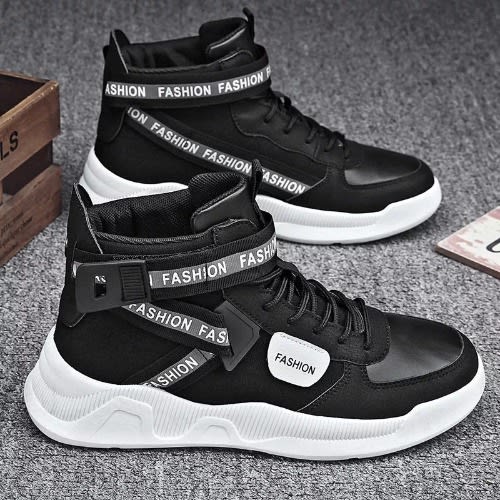 Men's Breathable High Top Sneakers - White & Black
