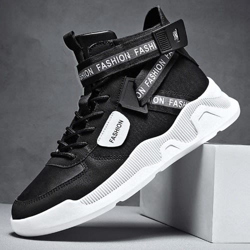 Men's Breathable High Top Sneakers - White & Black