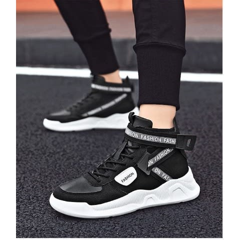 Men's Breathable High Top Sneakers - White & Black