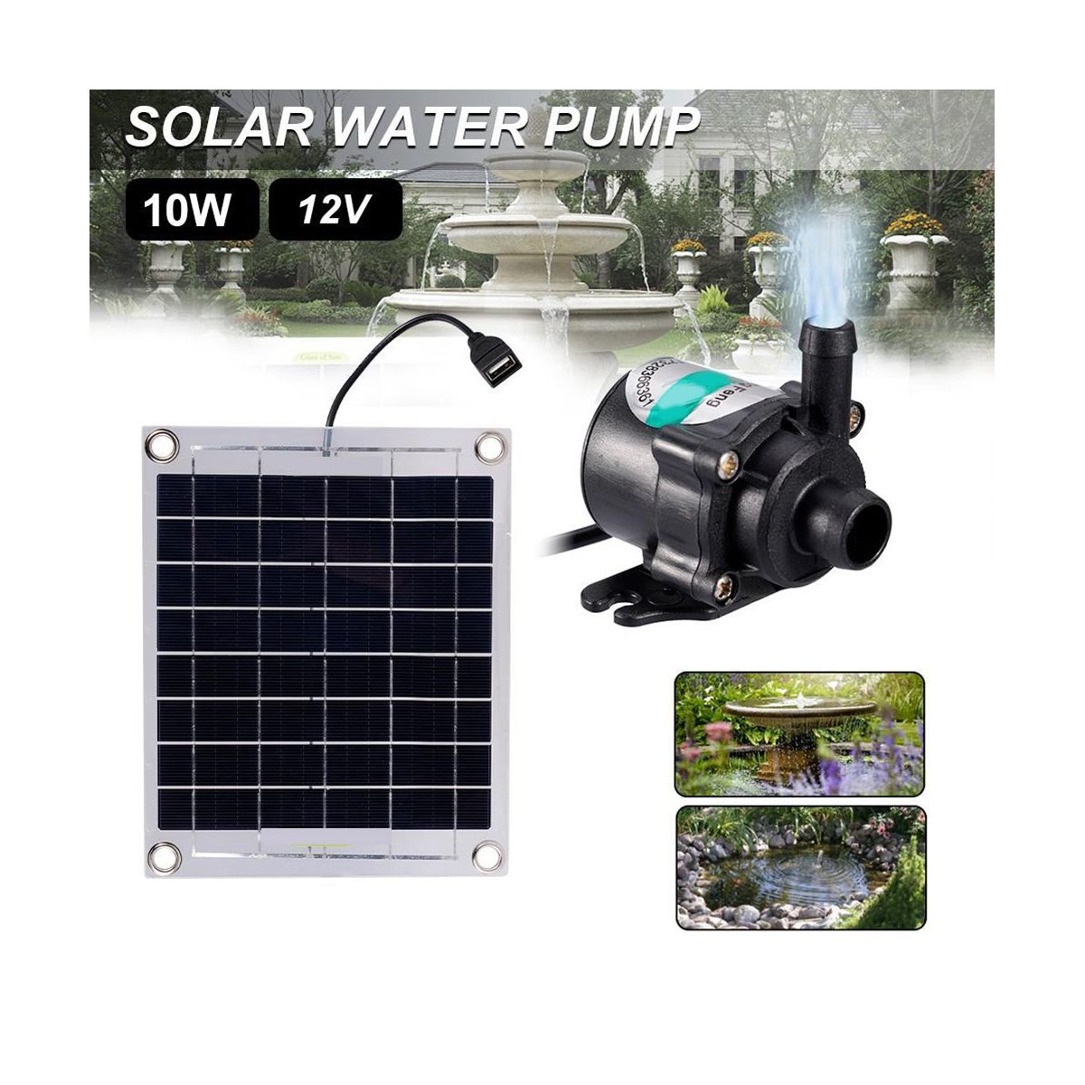 Mini Solar Water Pump 10W 12V Brushless Solar Panel Kit