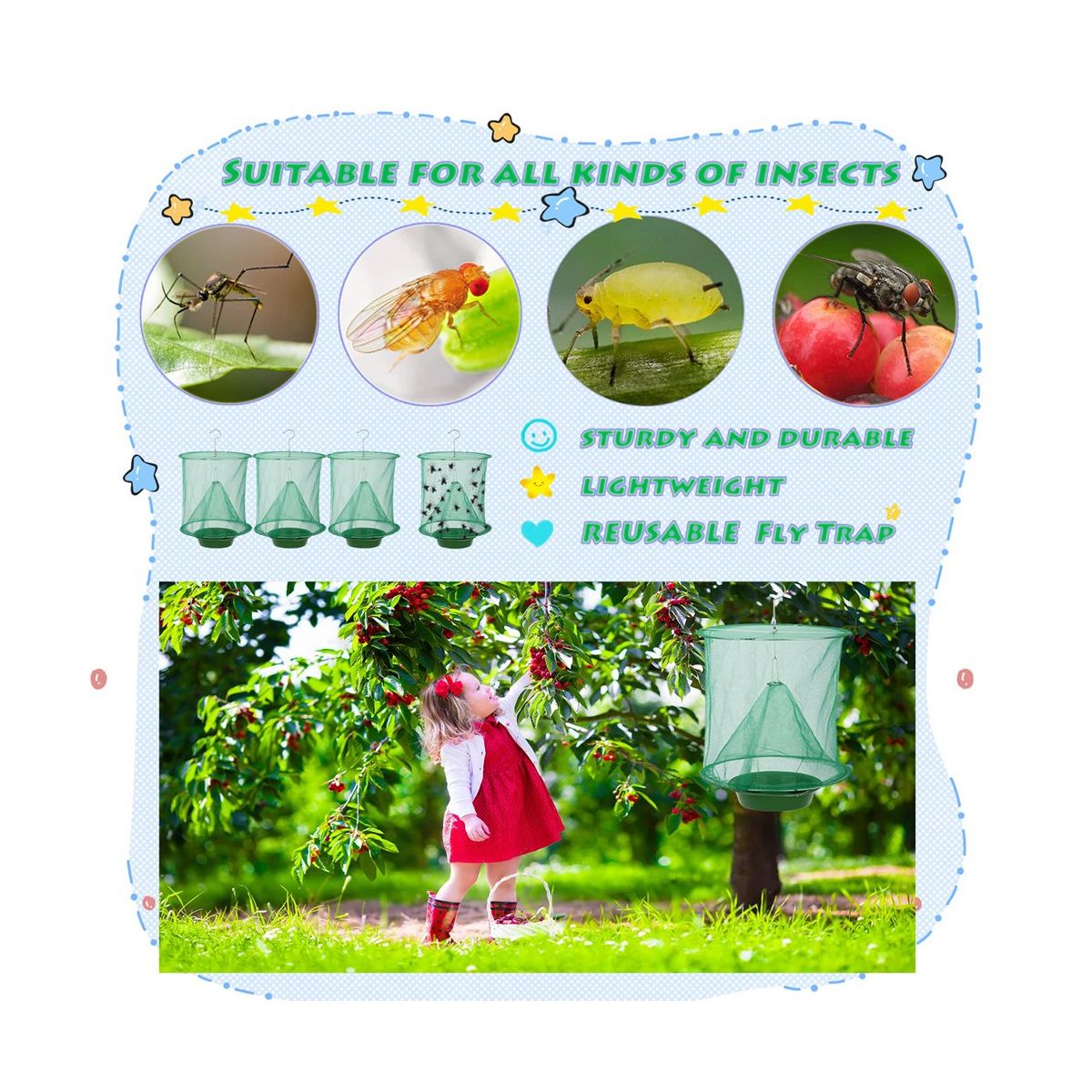 8PCS Ranch Fly Traps - Reusable Fly Traps with Bait-Tray