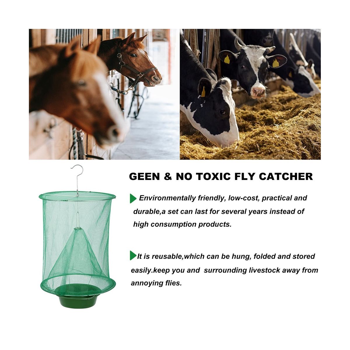 8PCS Ranch Fly Traps - Reusable Fly Traps with Bait-Tray