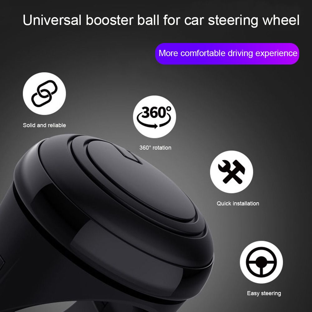 (Black)Power Handle Booster 360 Degree Rotation Helper Hand Control Steering Wheel Ball Shaped Metal Bearing Universal Fit Spinner Knob