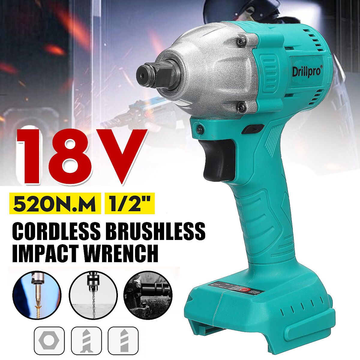 Cordless Brushless Impact Wrench 18V 520Nm Adapted To 18V For