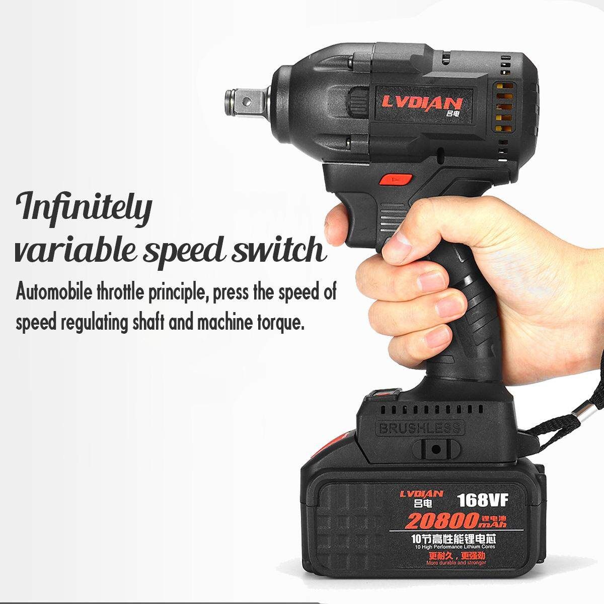 168VF 20800mAh Electric Infinitely Impact Wrench Cordless Speed Brushless Impa