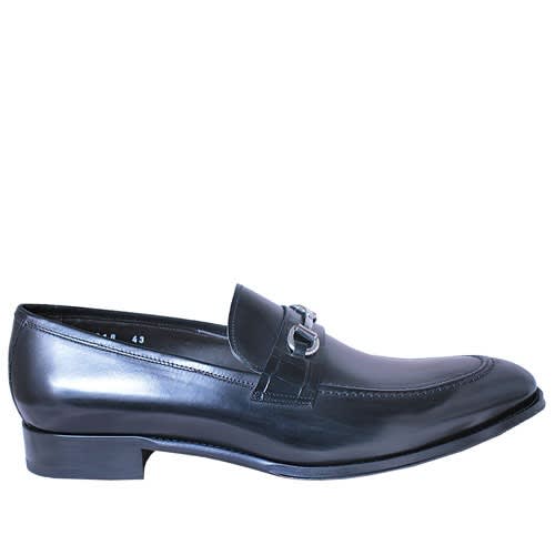 Calfskin with Strip of Patterned Leather Loafers - Black