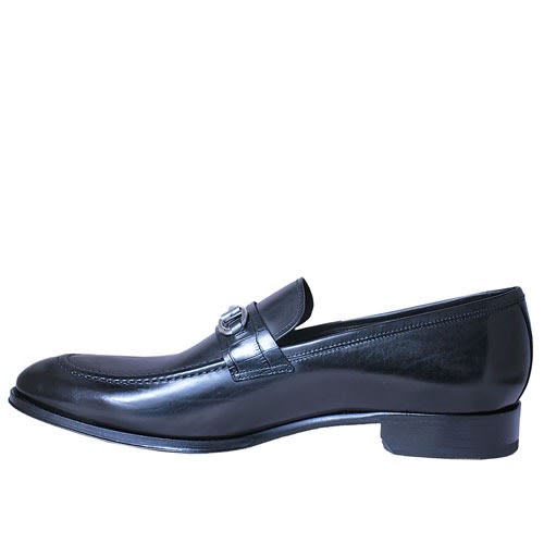 Calfskin with Strip of Patterned Leather Loafers - Black