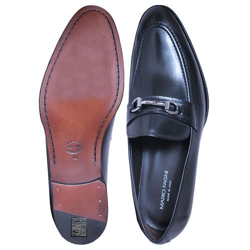 Calfskin with Strip of Patterned Leather Loafers - Black