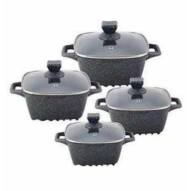 Sq Professional Nea Marble Square Die Cast Casserole Non-stick Stock Pot - 4 Piece Set