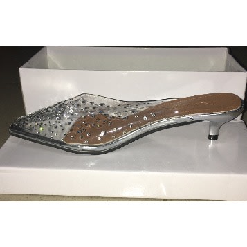 Stone Studded Pvc Low Heel Mules - Silver