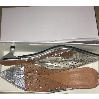 Stone Studded Pvc Low Heel Mules - Silver