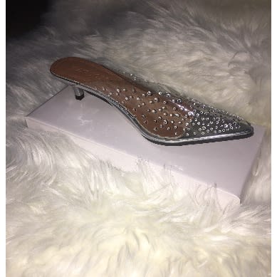 Stone Studded Pvc Low Heel Mules - Silver