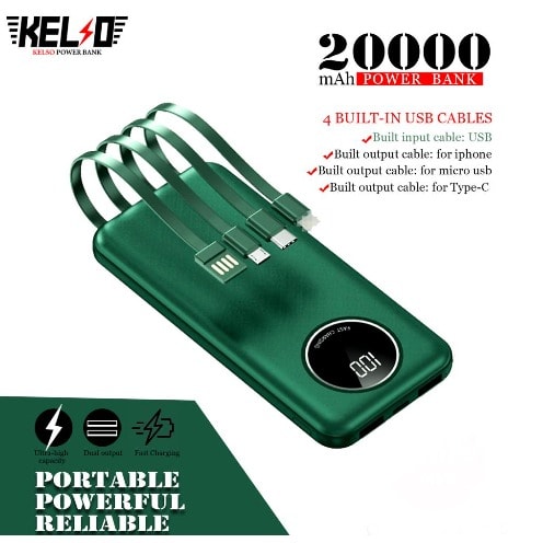Power Bank With Cable & Wireless Charging - 20000mAh