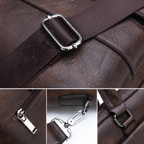 Executive Men's Leather Business Bag - Khaki - 39cm x 28cm x 14cm