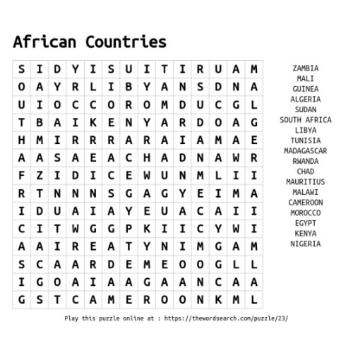 Word Search Puzzle, Nigeria By Enobong Etuk