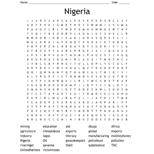 Word Search Puzzle, Nigeria By Enobong Etuk