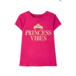 Girls Princess Vibes Glitters Graphic Top - Fuchsia Pink