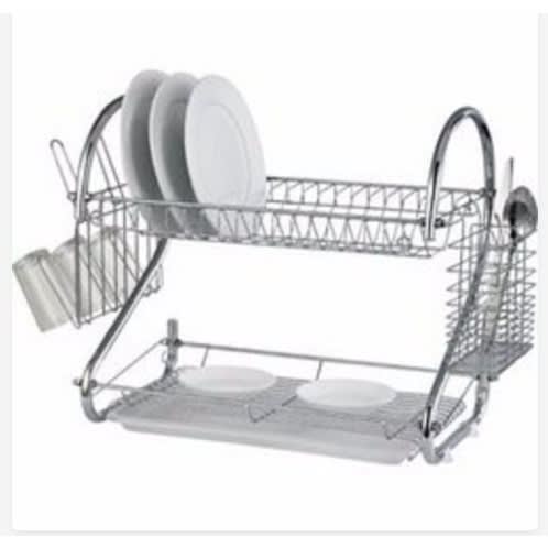 Anti Rust Stainless Steel Dish Drainer With Cup & Cutlery Holder -22 Inches