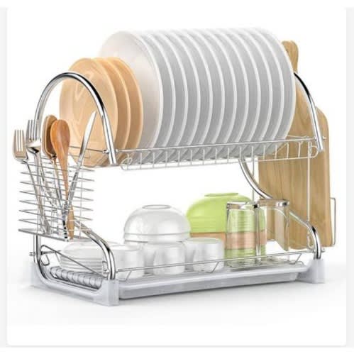 Anti Rust Stainless Steel Dish Drainer With Cup & Cutlery Holder -22 Inches