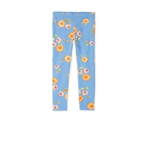 Girls Floral Sunflower Capri Leggings - Blue