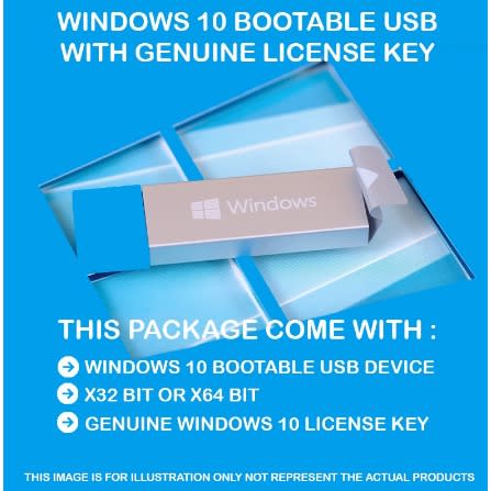 Genuine Windows 10  License Key With Usb Bootable Flash Drive