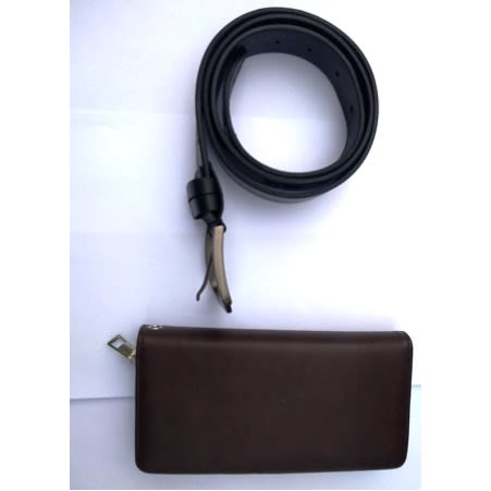 Men's  Leather Belt & Leather Clutch Bag Wallet With Zip And Wrist Strap