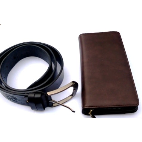 Men's  Leather Belt & Leather Clutch Bag Wallet With Zip And Wrist Strap
