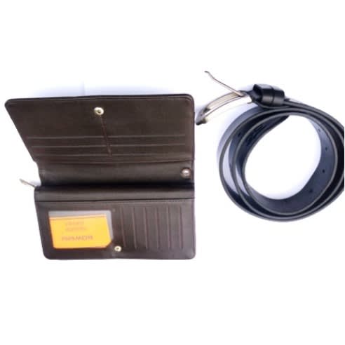 Men's  Leather Belt & Leather Clutch Bag Wallet With Zip And Wrist Strap