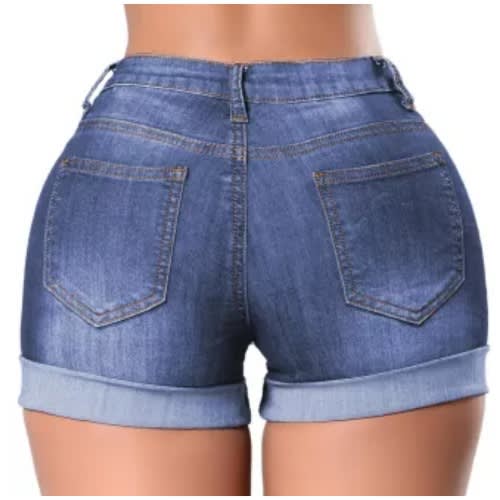 Rose Embroiderd Turnup Cuff Blue Denim Shorts - Sky Blue