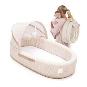 Foldable Travel Bassinet With Canopy, Toy-bar And Plush Toys