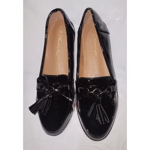 Tassel Patent Leather Female Office Loafers - Black