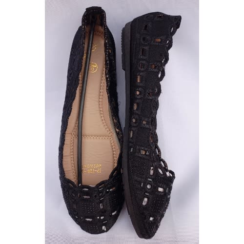 Perforated Embroidery Ladies Slip-on - Black