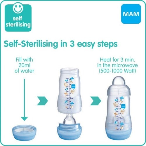 MAM - Usa Baby Bottles For Breastfed Babies - Anti-Colic 9 Ounces - 1 Piece - Blue